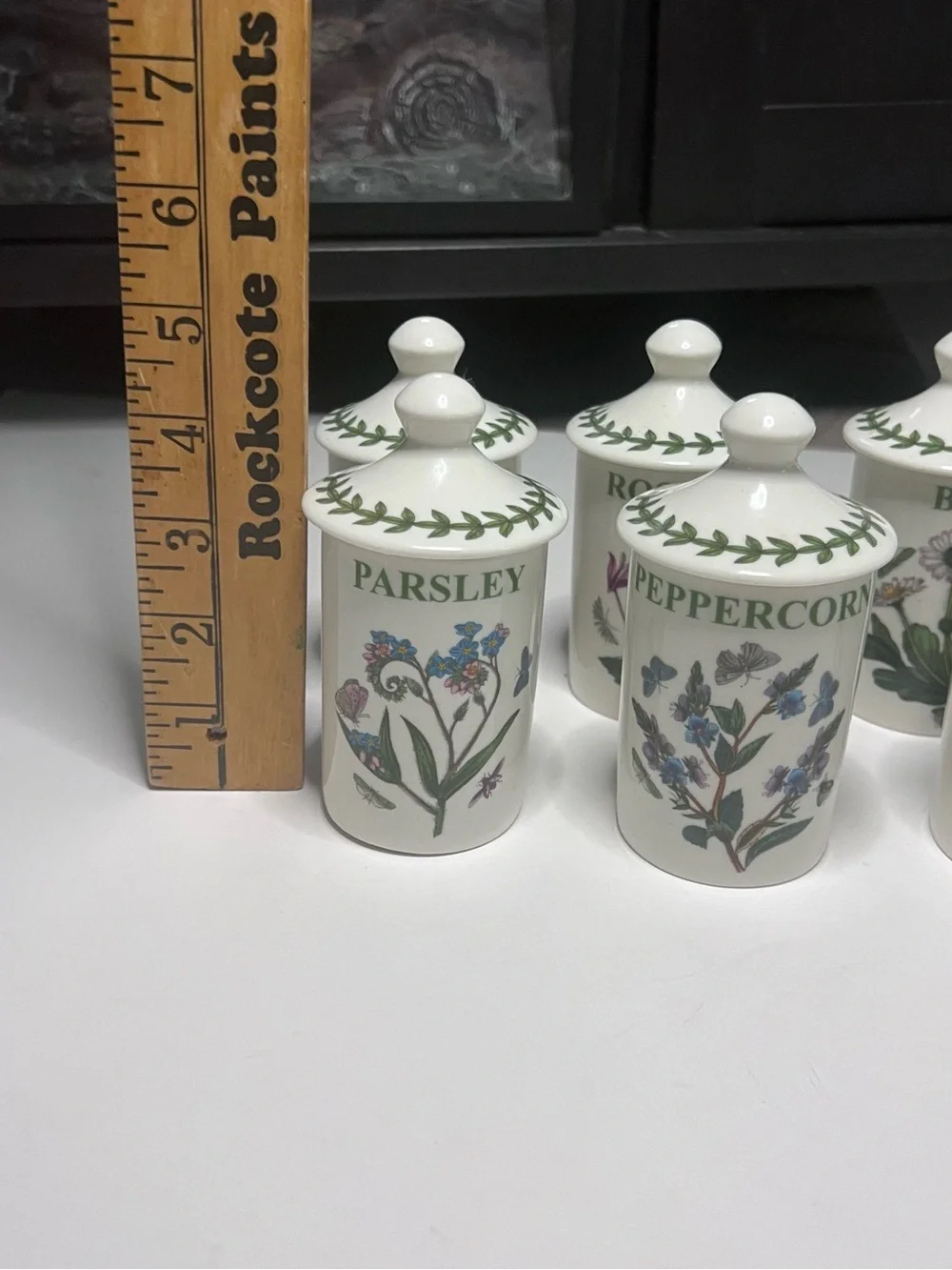 Portmeirion Botanical Herb Porcelain Spice Jars in White and Green